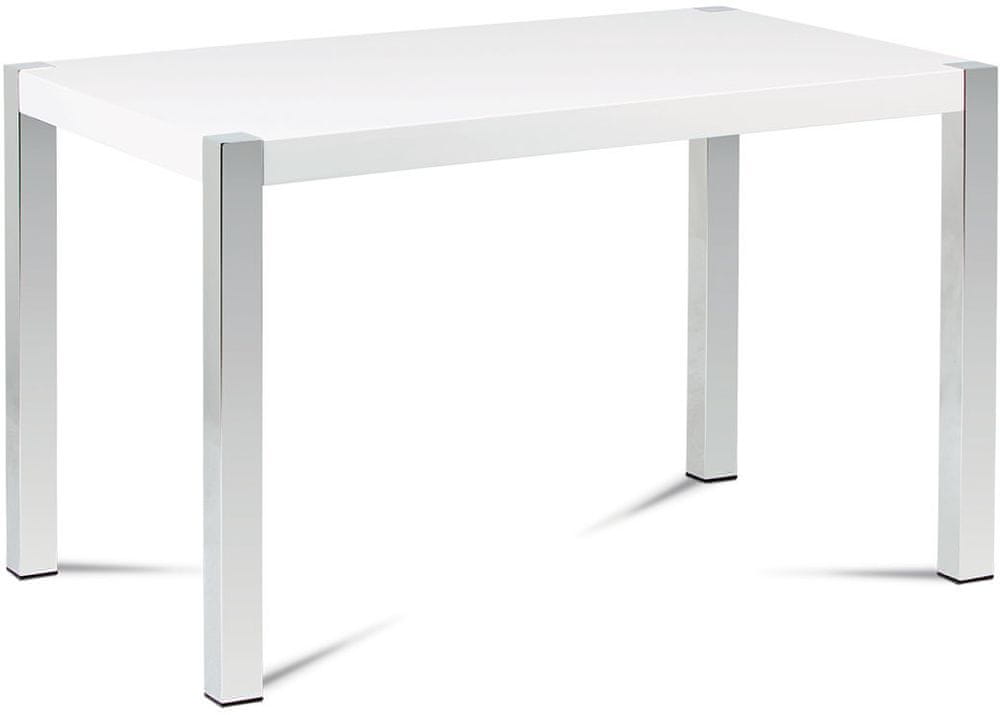 Autronic Jedálenský stôl 120x75 cm, MDF doska, biely vysoký lesk, chrómované nohy AT-2066 WT